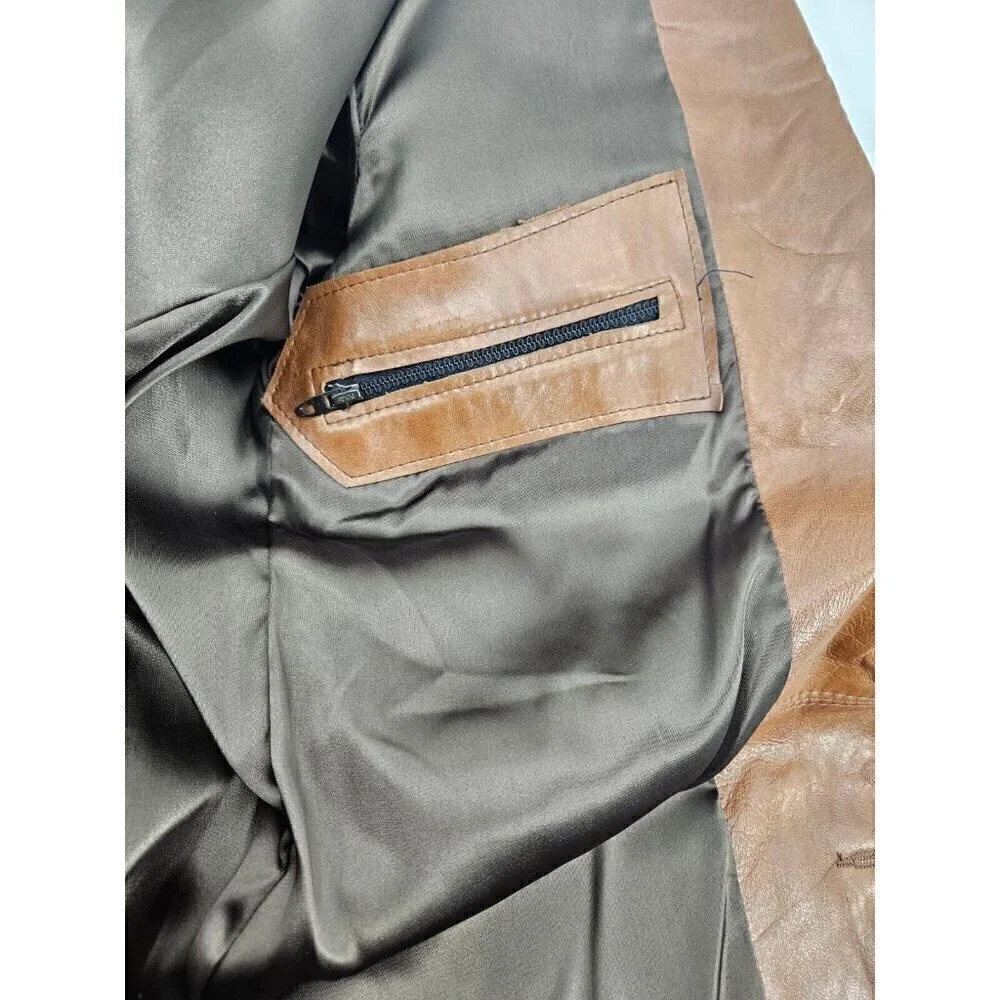 Vintage De Long Glazed Lamb Jacket Mens 40 Brown Lambskin Blazer
